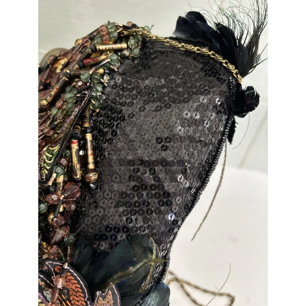 Chico's Vintage Beaded Peacock Feather Clutch Bag Sequin Fringe Y2KGlam BohoChic